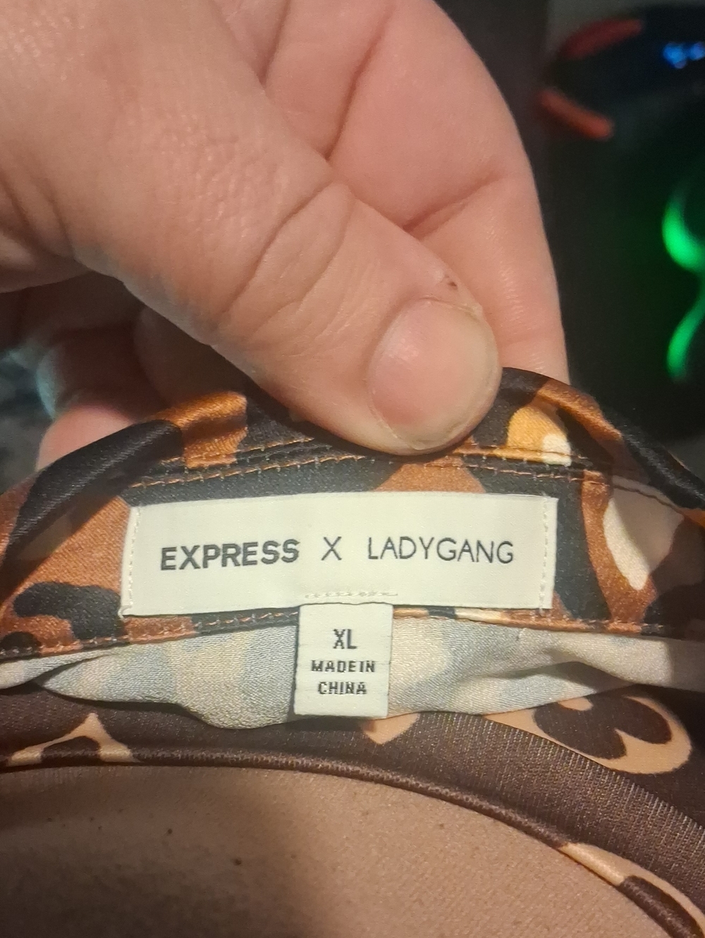 Express x Ladygang Leopard Print Pajama Style Button Down Blouse x Leopard Print - Picture 2 of 5